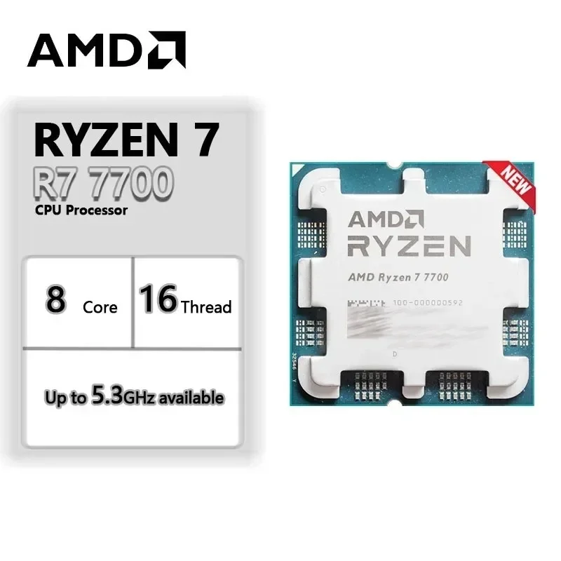 Amd Ryzen R7 7700 Cpu Processor 3.8Ghz 8-Core 16-Thread Cpu L3=32M Socket Am5