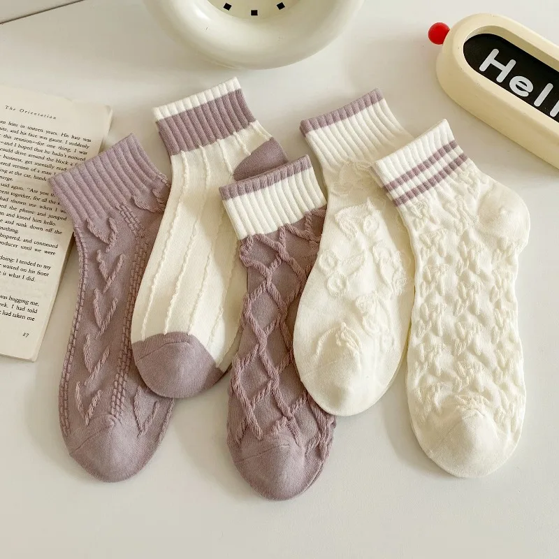 

1/5 Pairs Spring/Summer New Product Purple Series College Style Short Socks Casual Comfortable Versatile Women's Short Socks