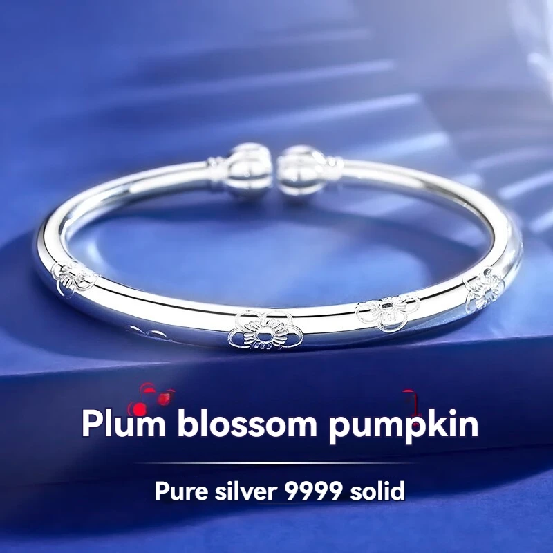 

Женский браслет из стерлингового серебра S999, открытый серебряный браслет с цветком сливы в этническом стиле, изысканные украшения, подарок для мамы-любителя