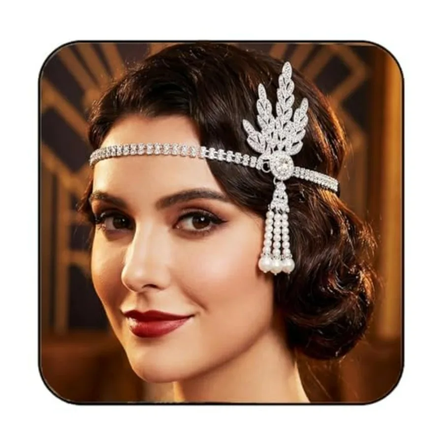 

1920's Flapper Headband Leaf Rhiestones Gatsby Headpiece Pearl Headdress Flapper Hair Accessories For Women