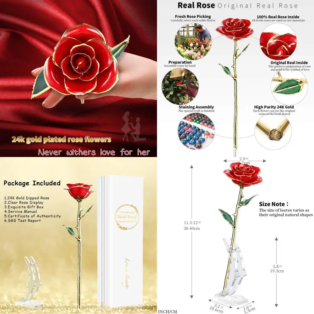 

Настоящая роза с подставкой из 24-каратного золота — изысканный подарок на День святого Валентина для нее