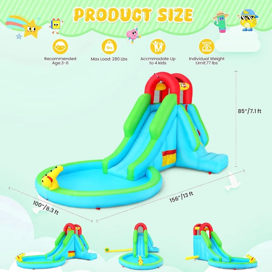 야외용 에어 슬라이드, 송풍기 포함, 야외용 물놀이 슬라이드 - 스플래시 풀 워터슬라이드