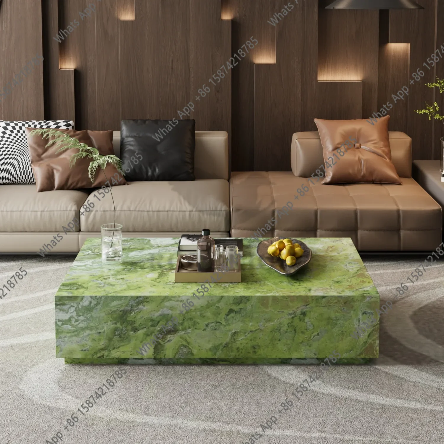 G Avocado Marble Living Room Floor Box Coffee Table Medieval Retro Style Small Apartment Luxury Stone Rock Slab Tea Edge