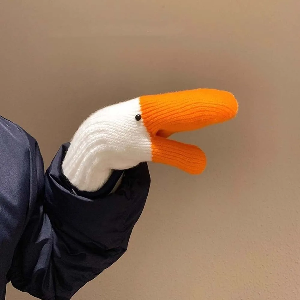

Креативные оранжевые перчатки с изображением гуся, утолщенные зимние вязаные перчатки из полиэстера, теплые ветрозащитные антихолодные варежки для мужчин