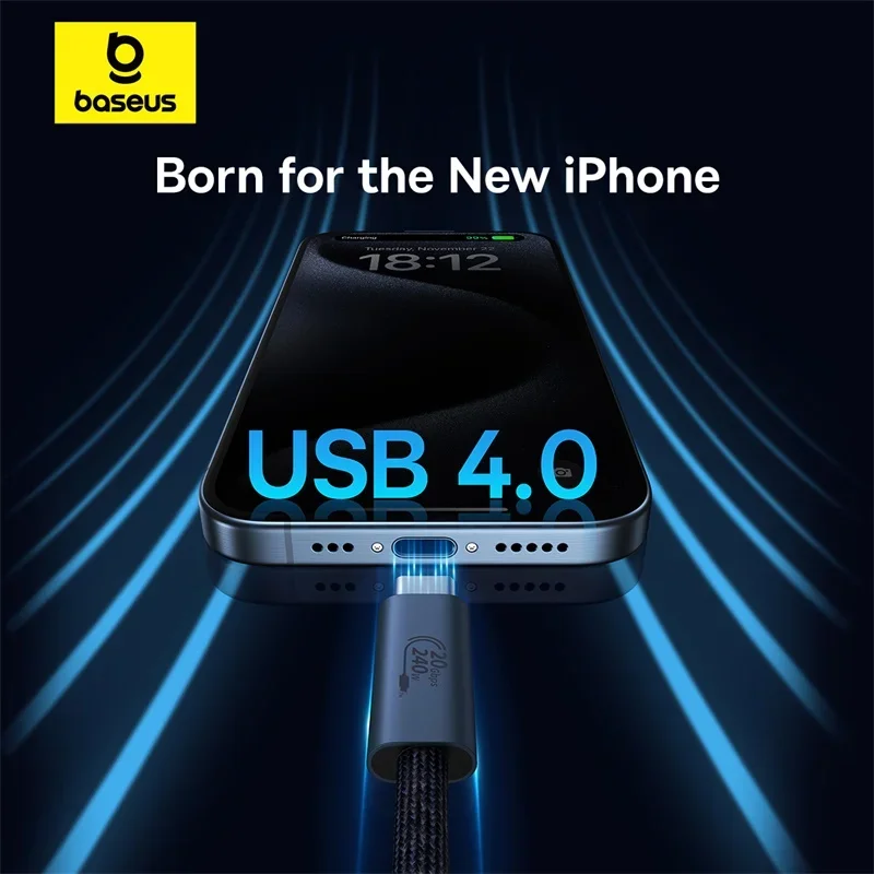 Baseus 240W USB 3.1 20Gbps USB C Cable For iPhone 15 Promax 8K 60HZ Type C to Type C Data Cable For MacBook