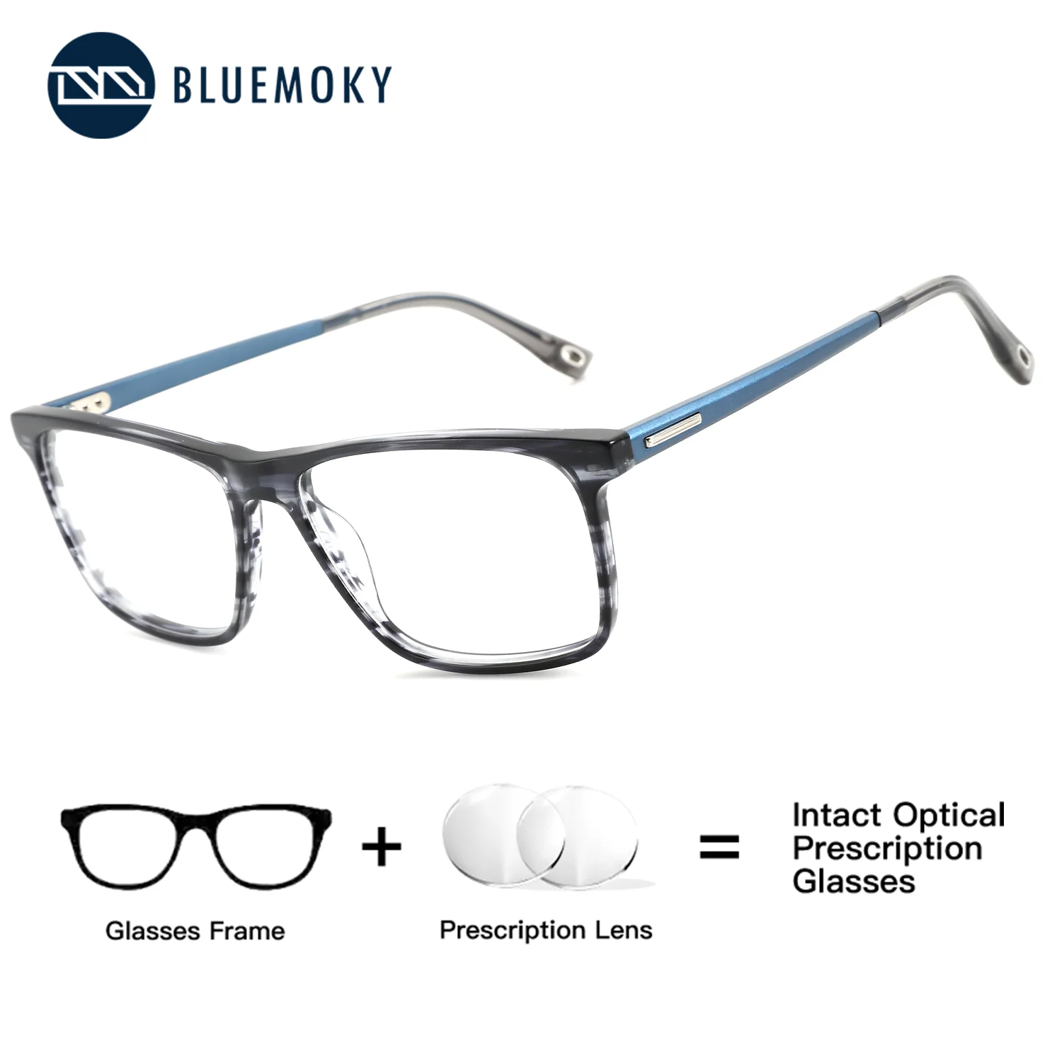 

BLUEMOKY (M Size) Men Square Acetate Prescription Corrected Visual Glasses Medical Multifocal Myopia Anti Blue Light Optical
