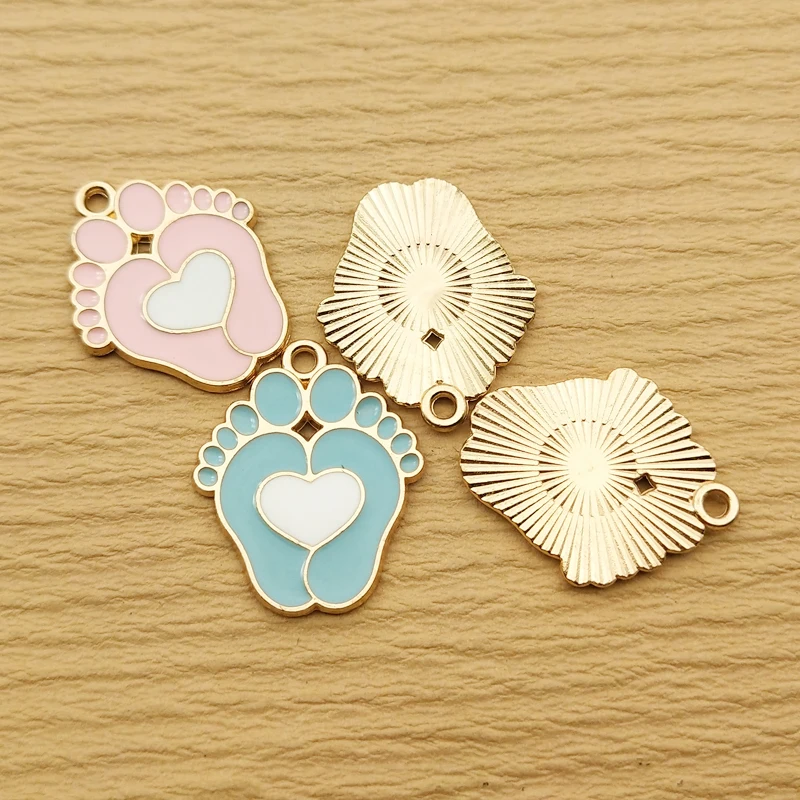 10pcs Baby Feet Charm for Jewelry Making Enamel Necklace Earring Pendant Diy Supplies Craft Accessories Gold Plated