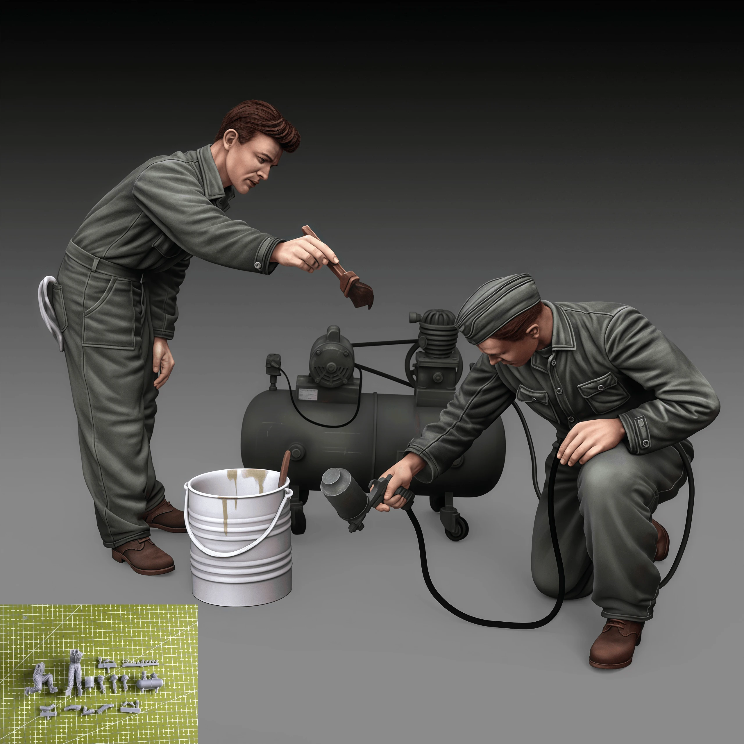 

1/35 Resin Model Assembly and Maintenance Personnel 2 People Model GK Needs To Be Assembled Without Painting