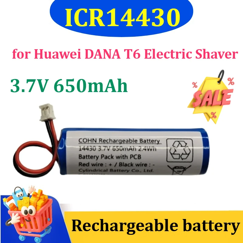 ICR14430 3.7V 650mAh COHN Rechargeable Lithium Battery for Huawei DANA T6 Electric Shaver