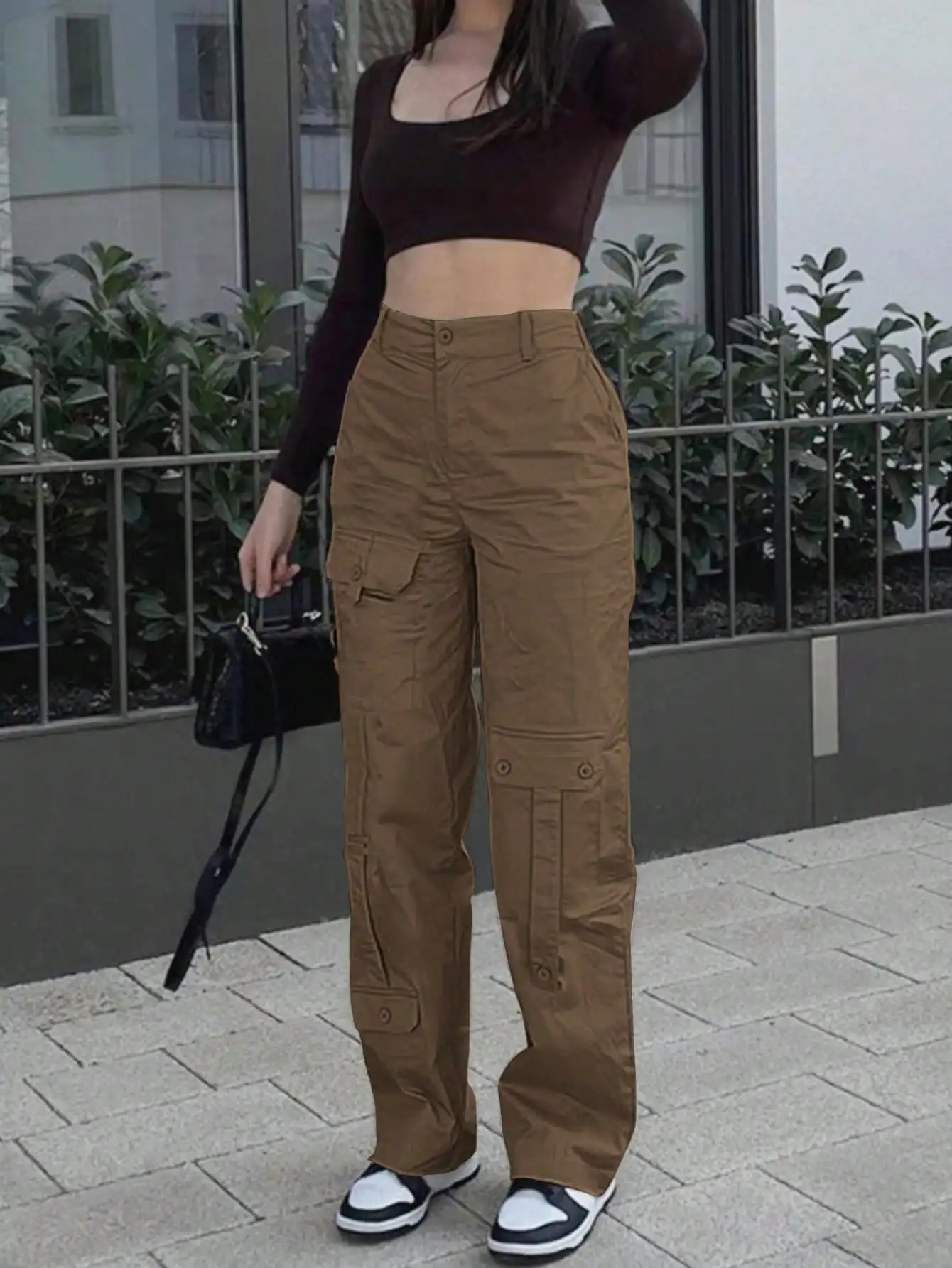 

Women's pants elastic waistband, straight wide-leg pants loose casual workwear pants with pockets, women's pants Y2k pants