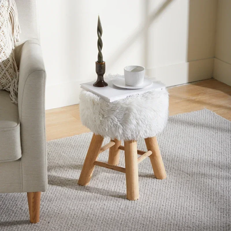 

Fairy Makeup Stool Dresser Cute Girl Bedroom Nordic Stool Imitation Fur Makeup Chair Living Room Furniture Ottomans Solid Wood