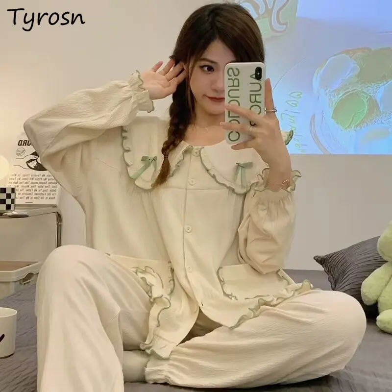 

Pajama Sets Women Sweet Daily Design Soft Sleepwear Students Japanese Style Loose Ruffles Home Fashion Elegant Tender Spring Ins