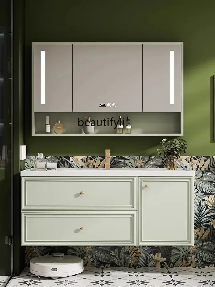 

60.French oak integrated ceramic basin bathroom cabinet toilet washbasin combination