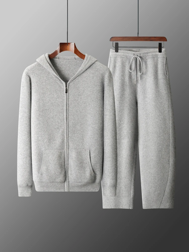 

TLOML мужской 100% мериносовая шерсть толстый кардиган на молнии с капюшоном кашемировый брючный костюм повседневный кашемировый трикотаж осень-зима мягкий теплый костюм