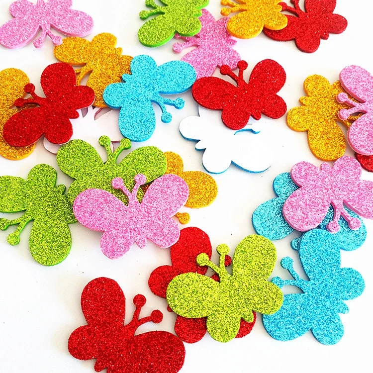 40pcs Glitter Foam Flower and Butterfly Shapes Stickers Self-Adhesive Stickers for Kid\'s Arts Crafts Supply Home Classroom Decor