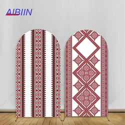 Bohemian Flower Pattern Arch Backdrop Cover Burgundy Red Traditional Embroidery Henna Wedding Birthday Party Decor Background