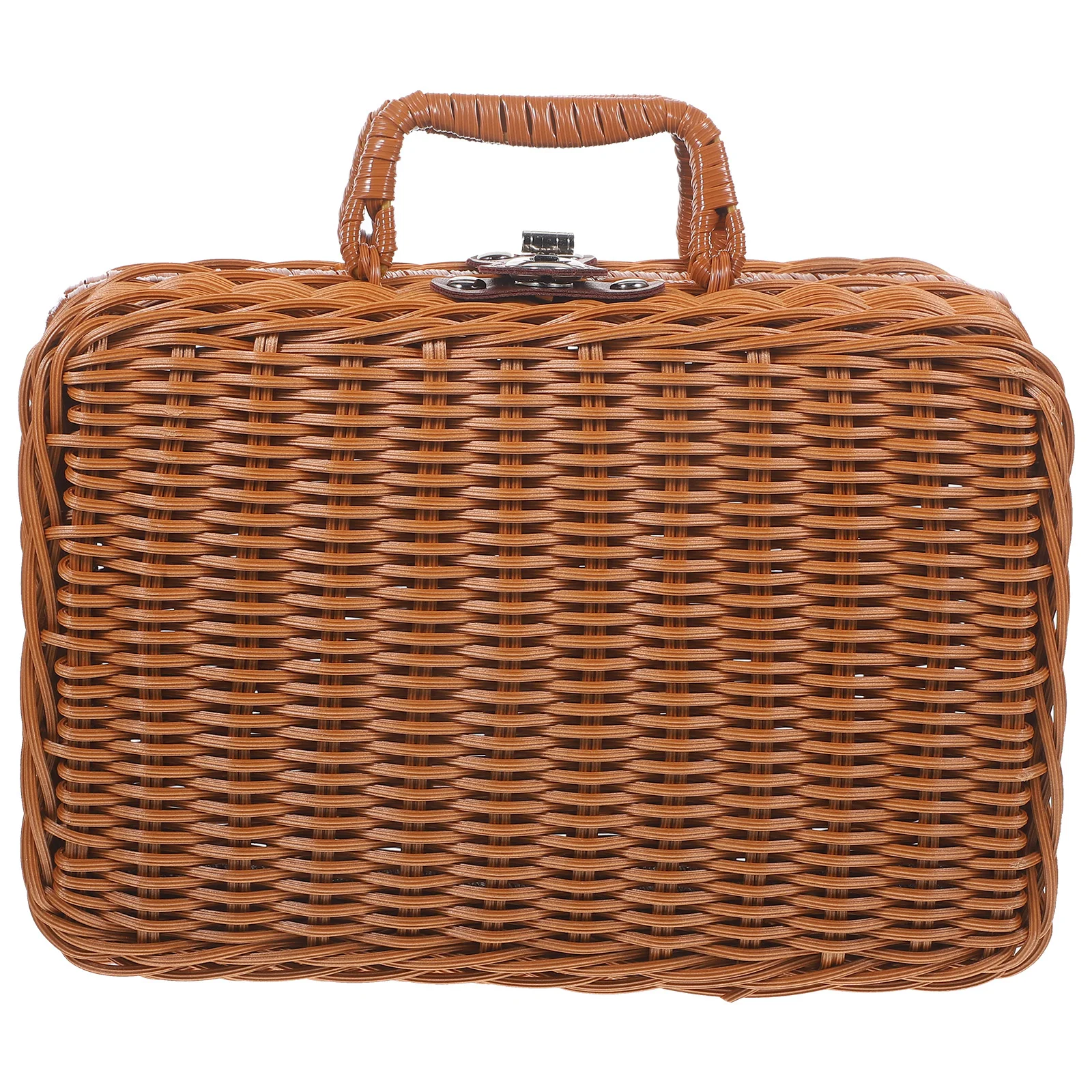 

Imitation Rattan Suitcase Picnic Basket Wicker Hamper Travel Woven Storage Decor Container Simulated Handwoven