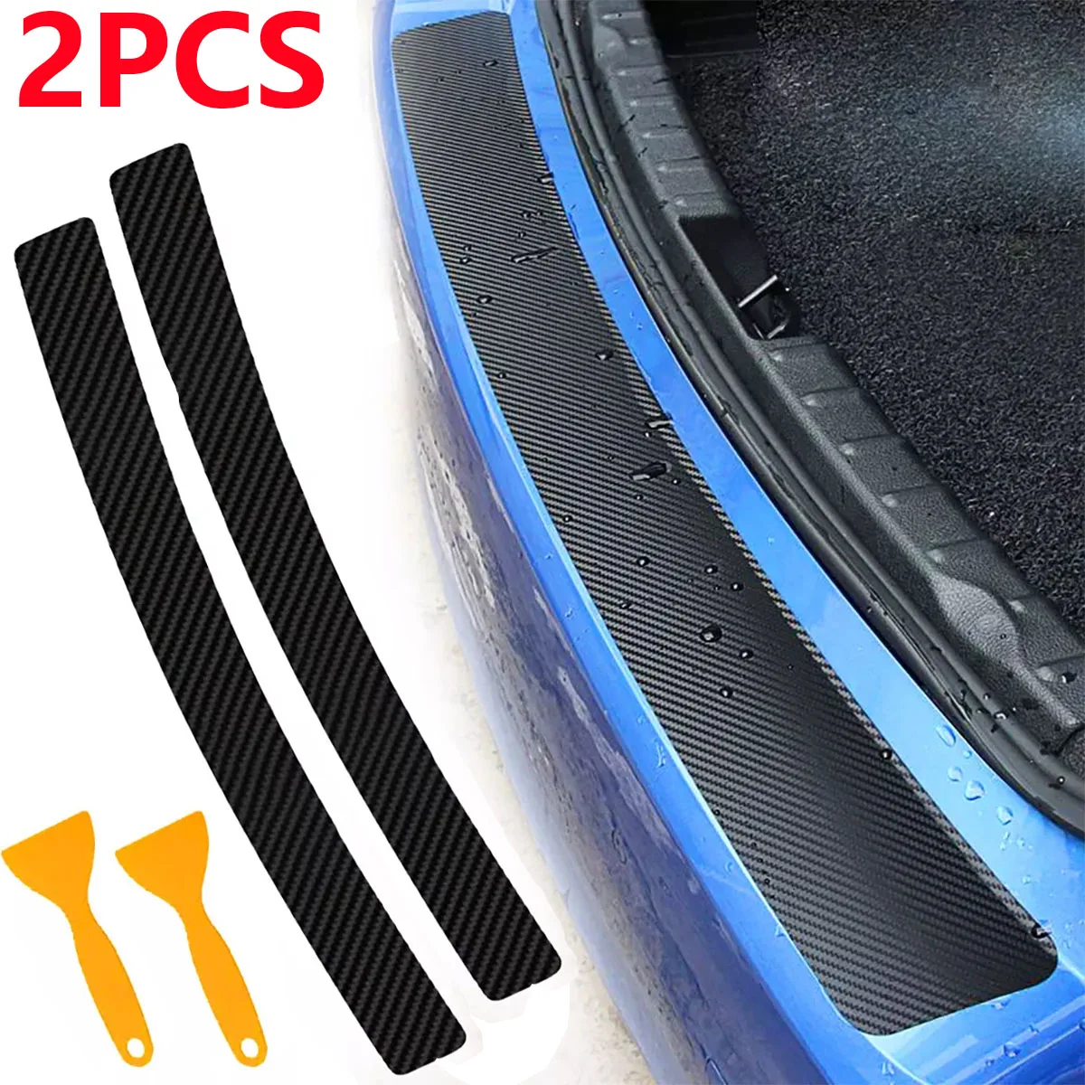 

2Pc Universal Trunk Rear Guard Plate Sticker Car Rear Bumper Trim Anti-Kicked Scratch Protection Sticker Strip Carbon Fiber Film