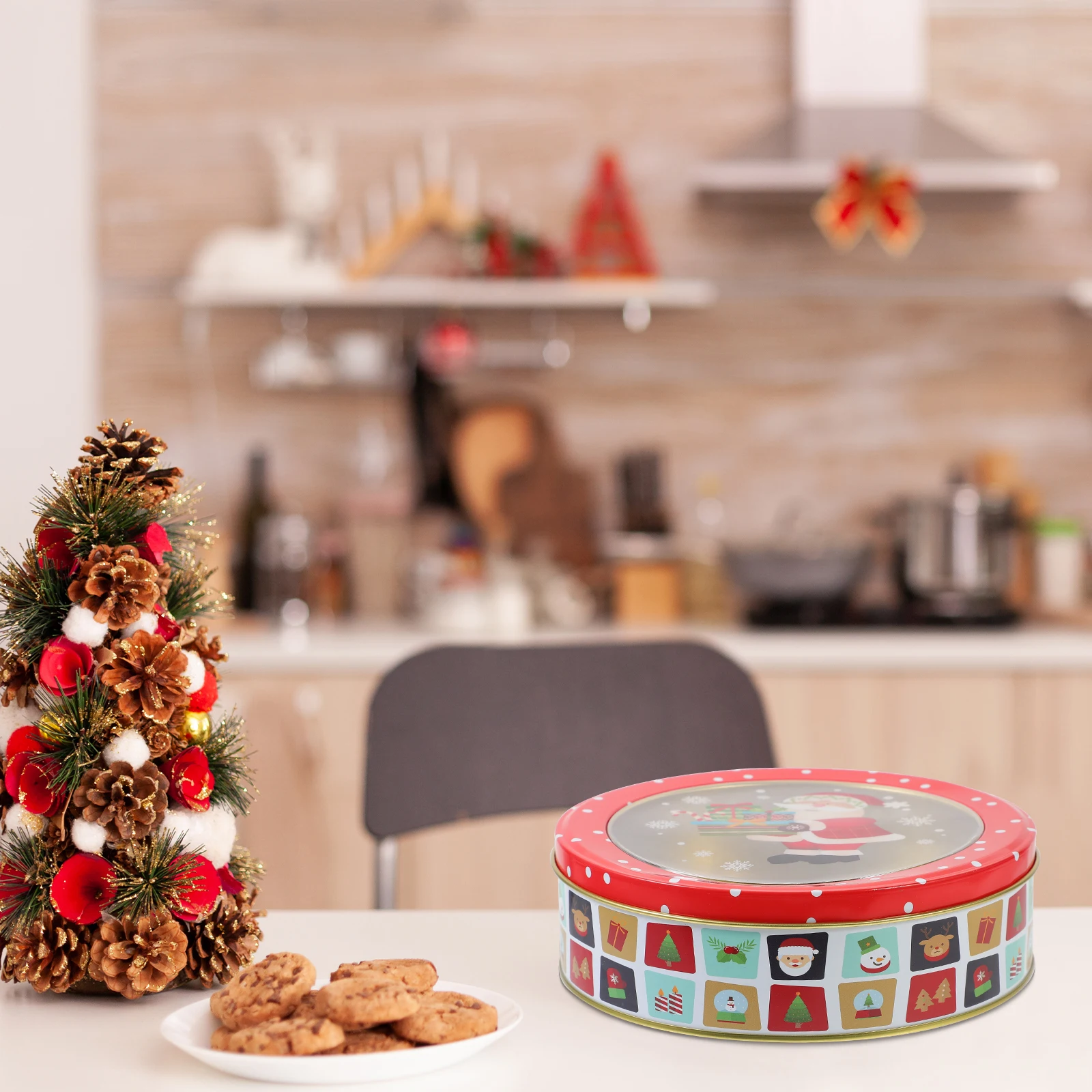 

1pc Christmas Cookie Tinplate Box Biscuit Storage Candy Containers Treat Boxes Xmas Gift Holiday Decor Festival Tin Container