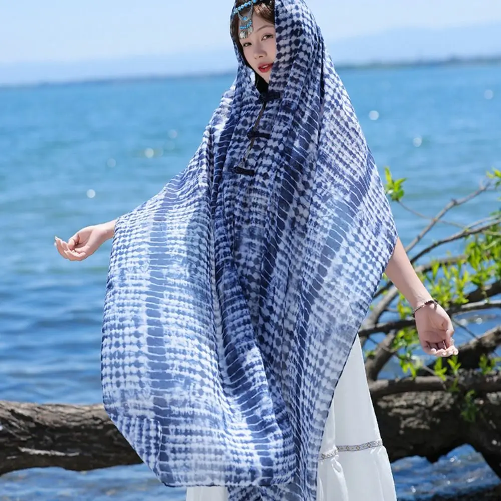 

Vintage Sun Protection Ethnic Style Shawl Wraps Floral Sunscreen Shawl Thin Large Beach Scarf Women