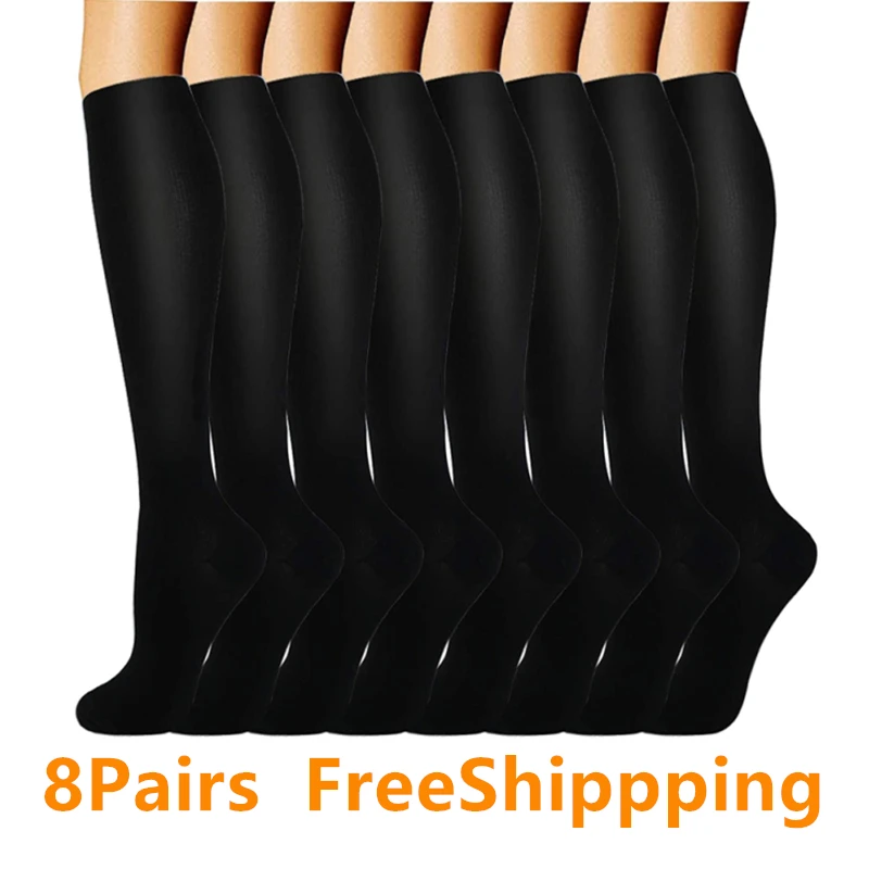 8 Pairs Compression Socks Women Men Knee High 20-30 MmHg Edema Diabetes Varicose Veins Running Travel Sport Stocking Plus Size