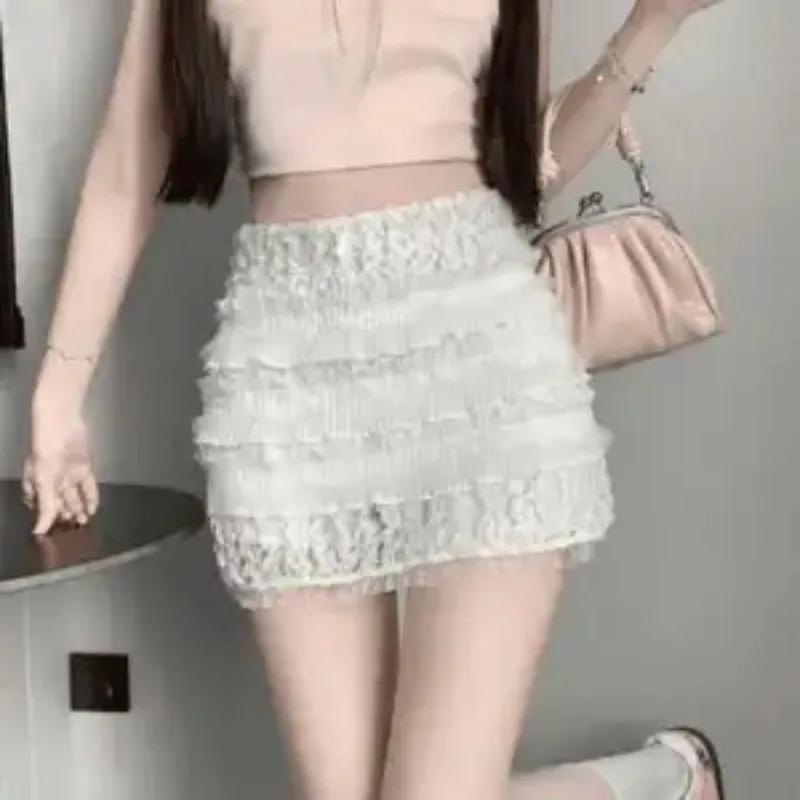 تنورة كعكة دانتيل على شكل حلوة للنساء في الصيف، تنورة مضادة للتعرض لتغطية الورك ومتعددة الاستخدامات على شكل حرف A