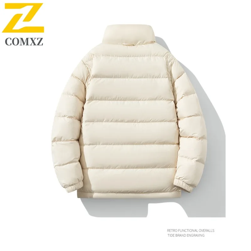 COMXZ 2025 Men Down Jacket Classic Stand Collar Outdoor Cycling Thickened Warm Parka Street Style Lightweight Winter Coat