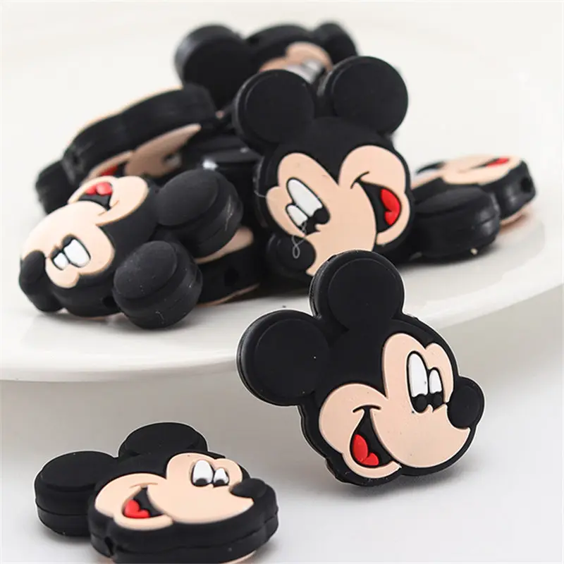 10pcs cartoon Mickey Mouse head Silicone focal Beads For Jewelry Making DIY Nipple Chain Bead Pen Handmade Accessories