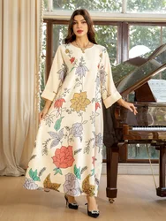 Eid Muslim Jalabiya Abaya Women Party Dresses Ramadan Morocco Dubai Diamond Kaftan Vestidos Flower Print Diamonhd Arab Long Robe