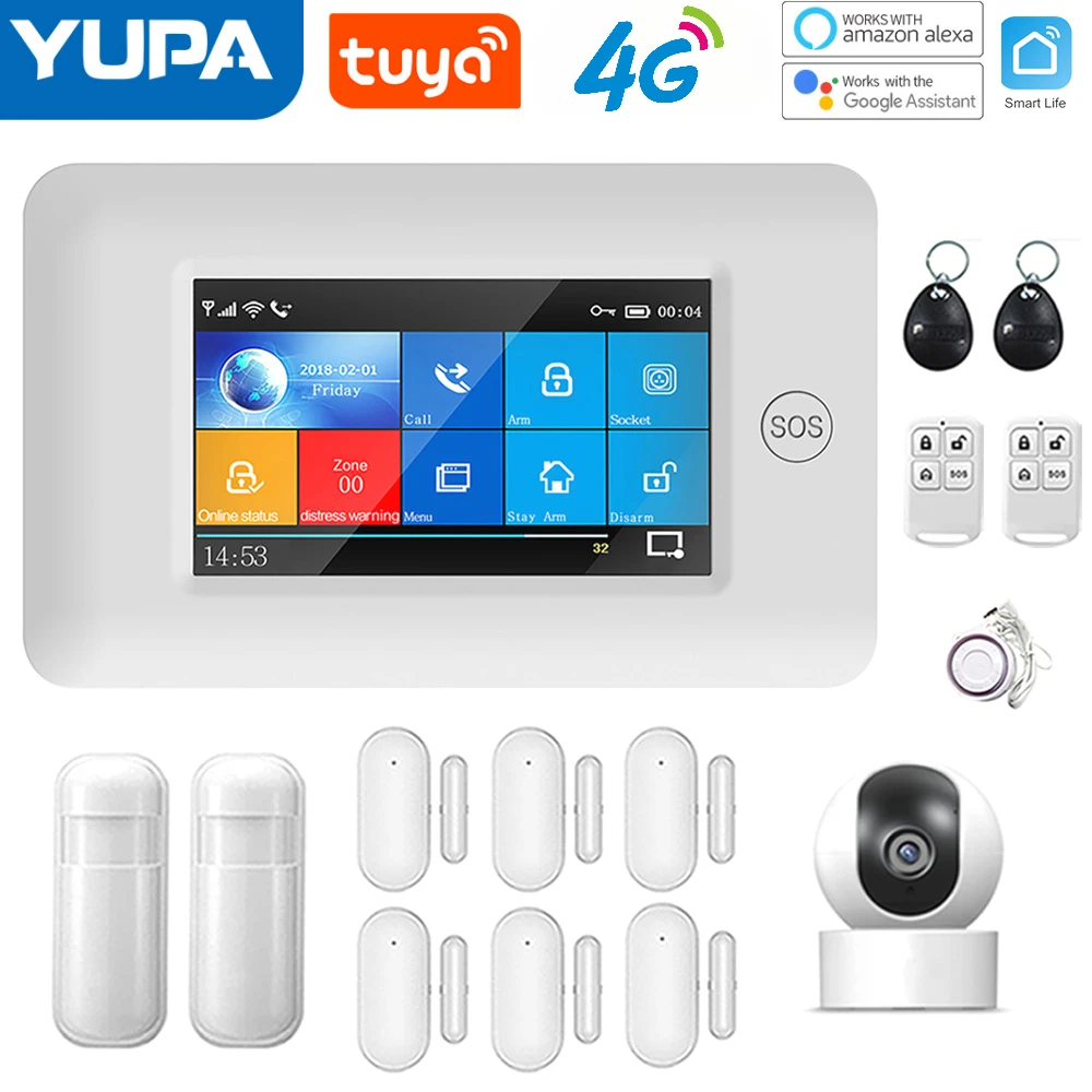 YUPA WiFi GSM sistema di allarme di sicurezza domestica intelligente Wireless Tuya 433mhz 4.3 pollici Full Touch Screen rilevatore di movimento