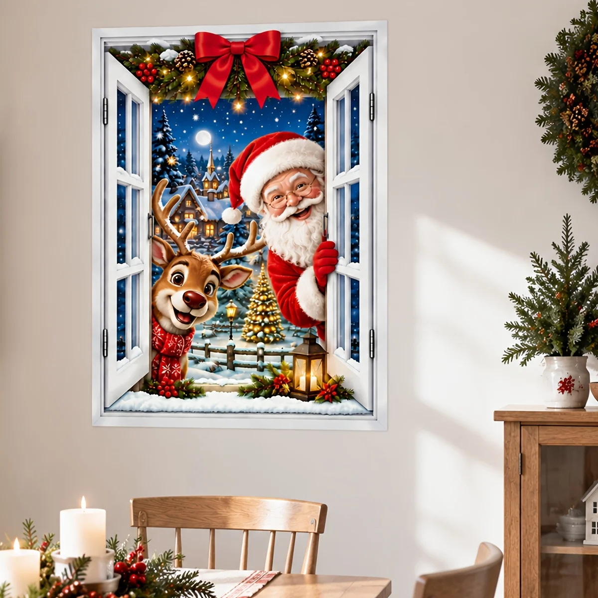 2pcs Merry Christmas Wall Sticker,suitable for cabinet,glass doors,windows,wall decor,holiday decoration,freely DIY combination