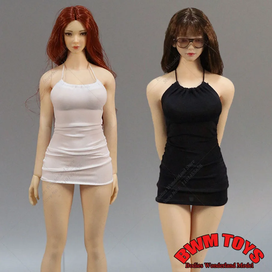 

DMTOYS Black White Color 1/6 Scale Women's Halter Neck Slim Hip Dress Sleeveless Skirt Model Fit 12'' Soldier Action Figure Body