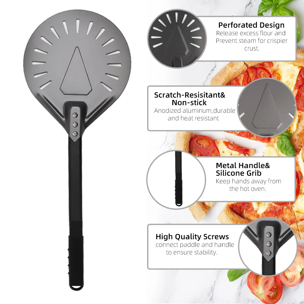 Small Pizza Shovel Turning Paddle Round Pizza Tool Wooden Handle Oven Accessories 7 8 9 Inch  Pizza Shovel Aluminum Nonstick