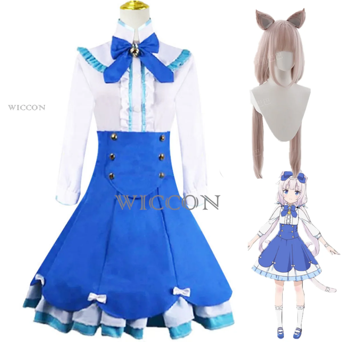 

Anime Game NEKOPARA Vanilla Cosplay Costume Wig Lovely Blue Lolita Skirt Princess Skirt Woman Kawaii Halloween Christmas Suit