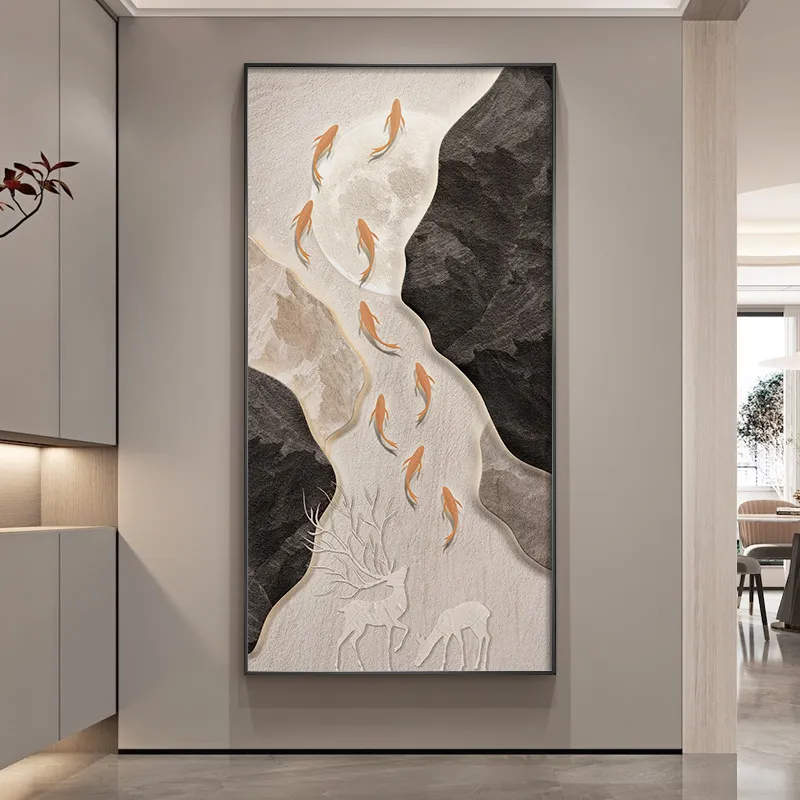Modern Nine Fish Picture Entrance Led Decorative Painting Luxury Living Room Room Corridor Hanging Painting Luster Wall Lamp