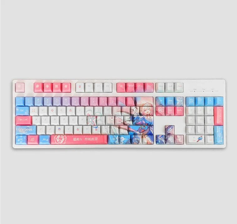 129 Keys/Set March7th Honkai: Star Rail PBT Keycaps for MX Cross Axis Switch Keycap for Mechanical Keyboard Game Gift