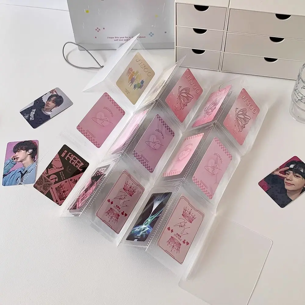 Simple 12/15 Grids 3 Inch Photocards Holder Foldable Frosted Idol Card Collection Binder Tie Strap Design Photo Album