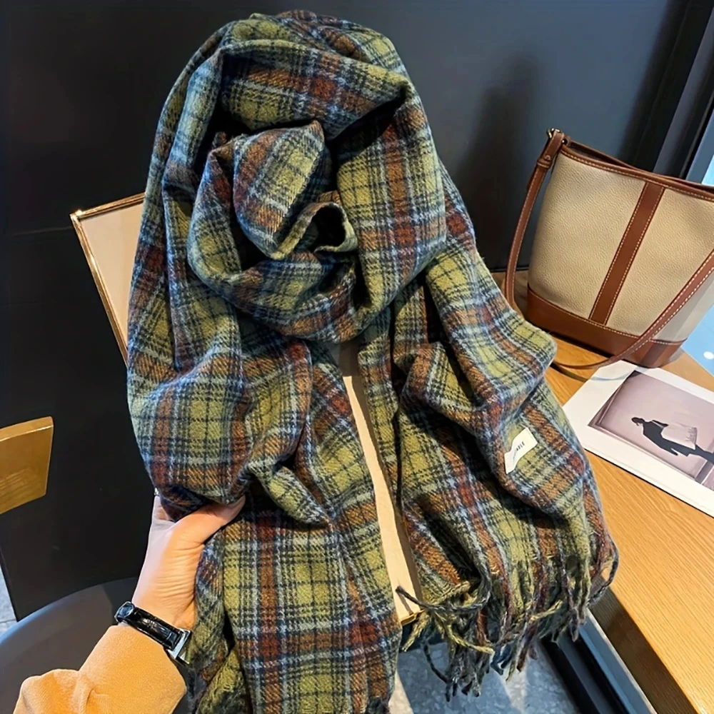 Bufanda cálida de Cachemira a cuadros para mujer, manta de lujo, marca 2021, Pashmina informal de estilo inglés, Poncho grueso de invierno con borlas