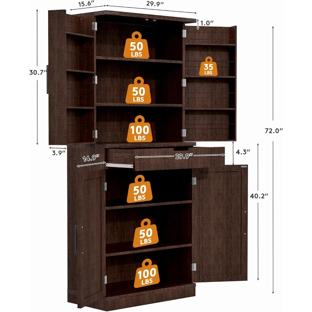 خزانة مطبخ قوية من الفولاذ المزرعة مع 72 رفوف تخزين طويلة وقابلة للتعديل #2