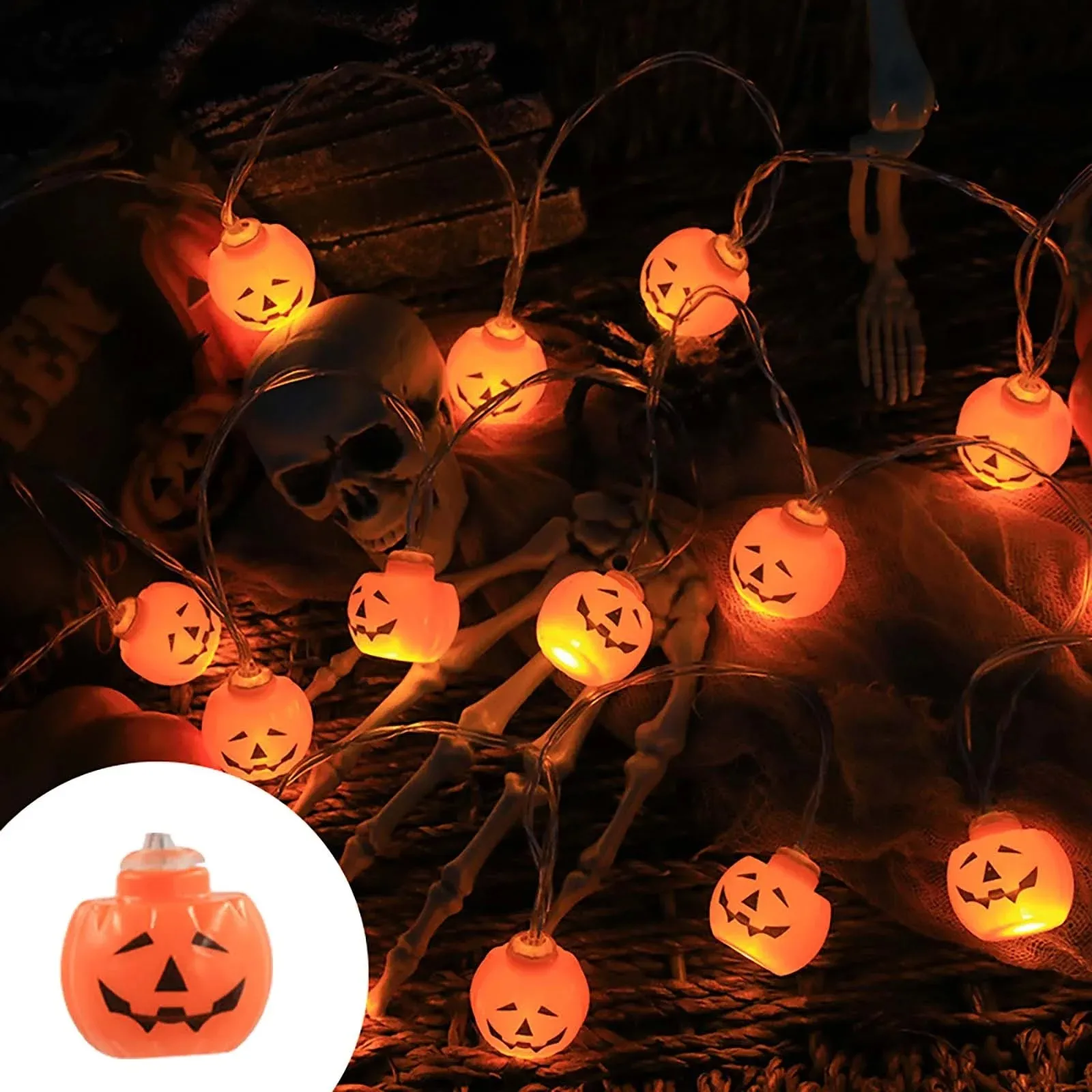 Led HalloweenPumpkinLantern String Atmosphere Decoration Battery BoxGhost Festival SmallPumpkin Colorful Lights Party Decor