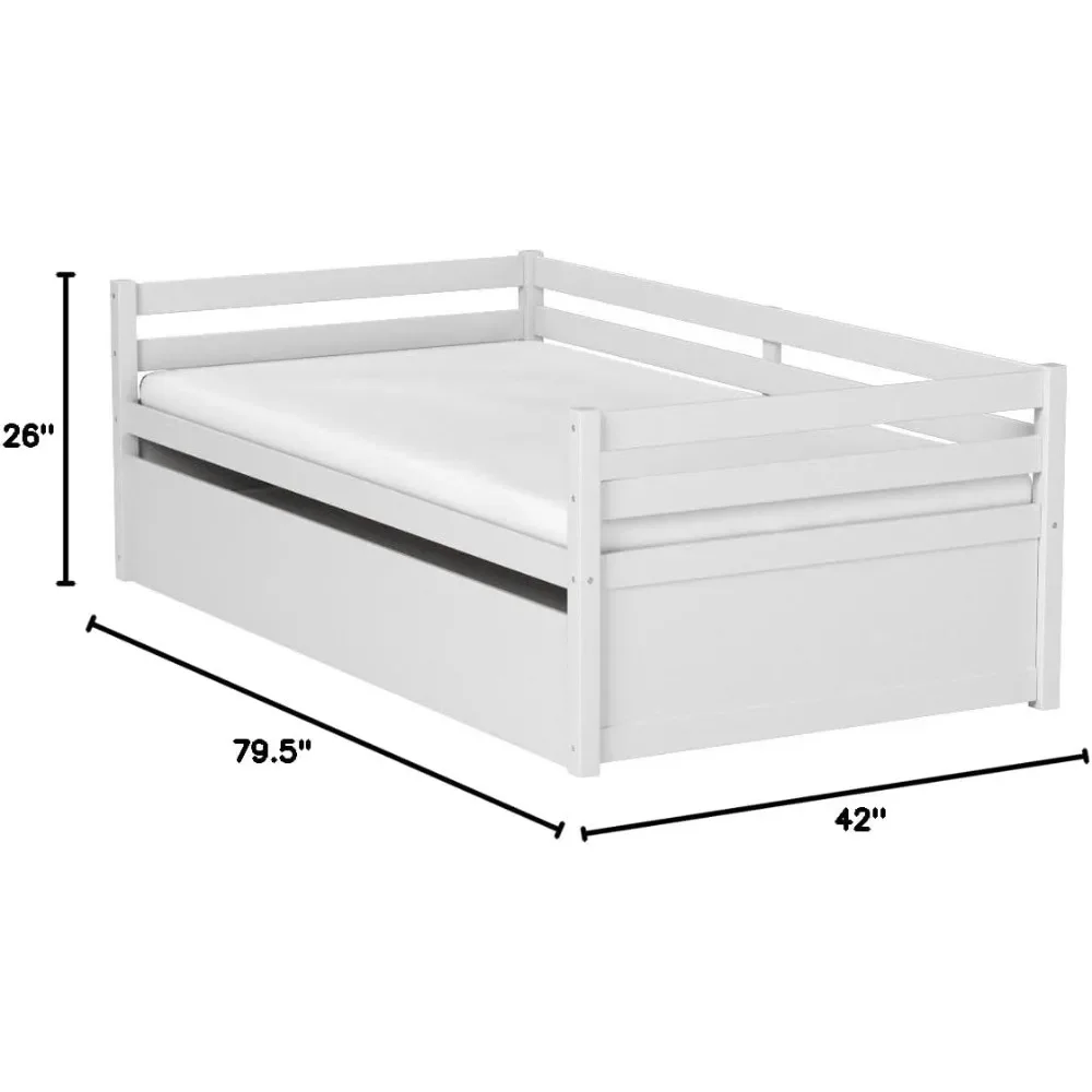 Twin Daybed mit Rollbett weiß, Holz ausziehbett mit Holz latten stütze, Mitte des Jahrhunderts Tages bett rahmen für Wohnzimmer Gästezimmer