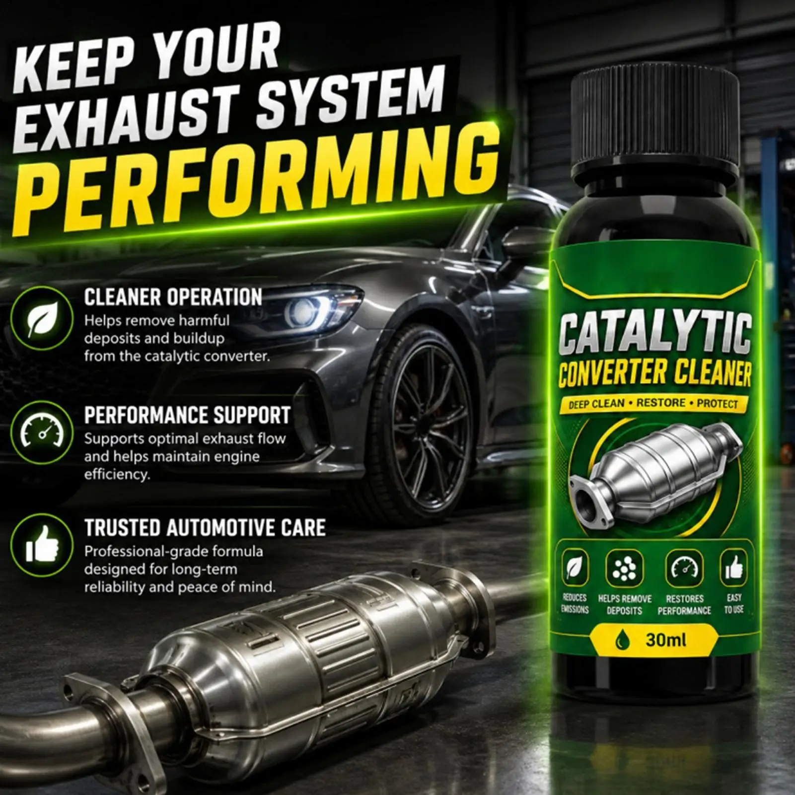 30ml Catalytic Cleaner, Exhaust System Carbon Deposit Remover, Car Engine Maintenance Cleaning for Truck SUV Garage Workshop