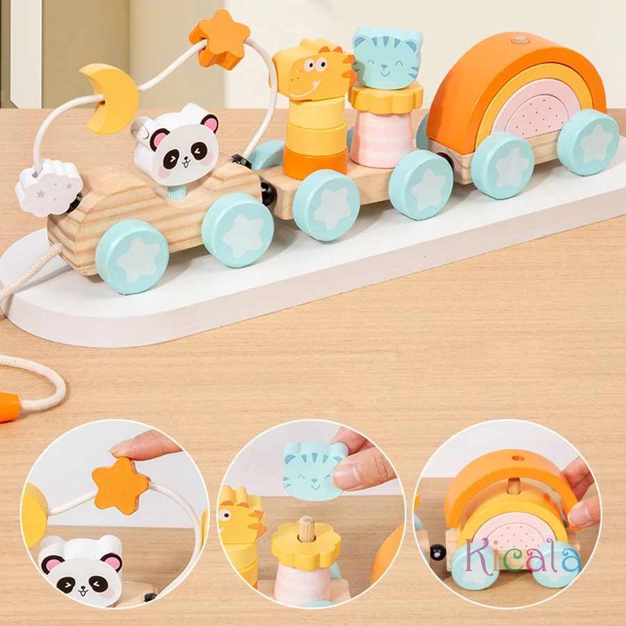 Houten trein Dierenspeelgoed Montessori-speelgoed Educatief babyspeelgoed Kleurvorm Bijpassende houten trolley Babyleerspeelgoed Nummer Hout