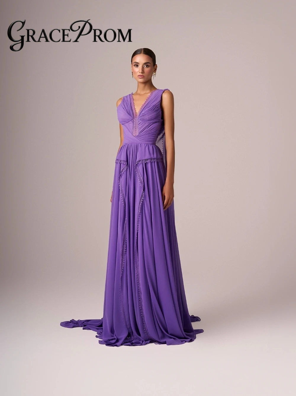 

Backless Sexy V Neck Flowing A Line Evening Dress Elegant Lace Delicate Fashion Show Women's Gown Customized For Gala Party