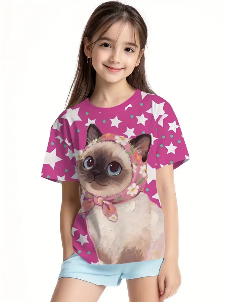 

Children Top Funny T-Shirt for Girls T Shirt Summer Tops Cute Animal 3D Print Tees Kids Girl Clothing Casual Children's T-Shirt