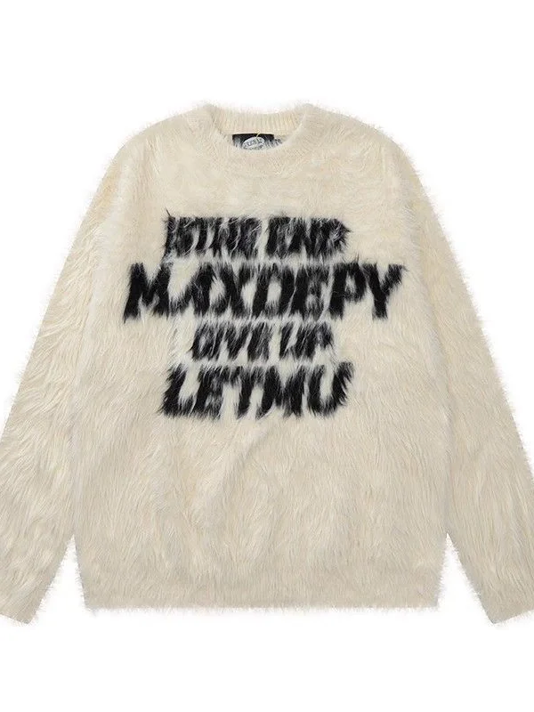 

American Retro High Street Letter Embroidered Sweater Autumn Winter Loose Lazy Versatile Overhead Knitted irt Spring Summer...