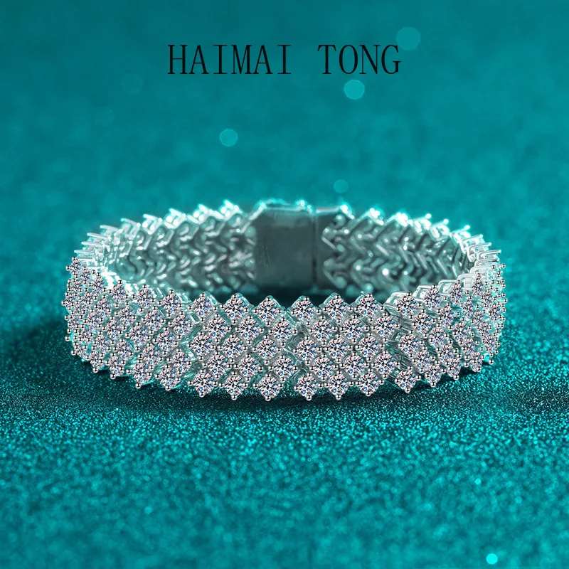 

HAIMAITONG PT950 платиновый браслет из цельного муассанита, женский многорядный европейский и американский браслет, роскошный браслет с преувеличенной индивидуальностью