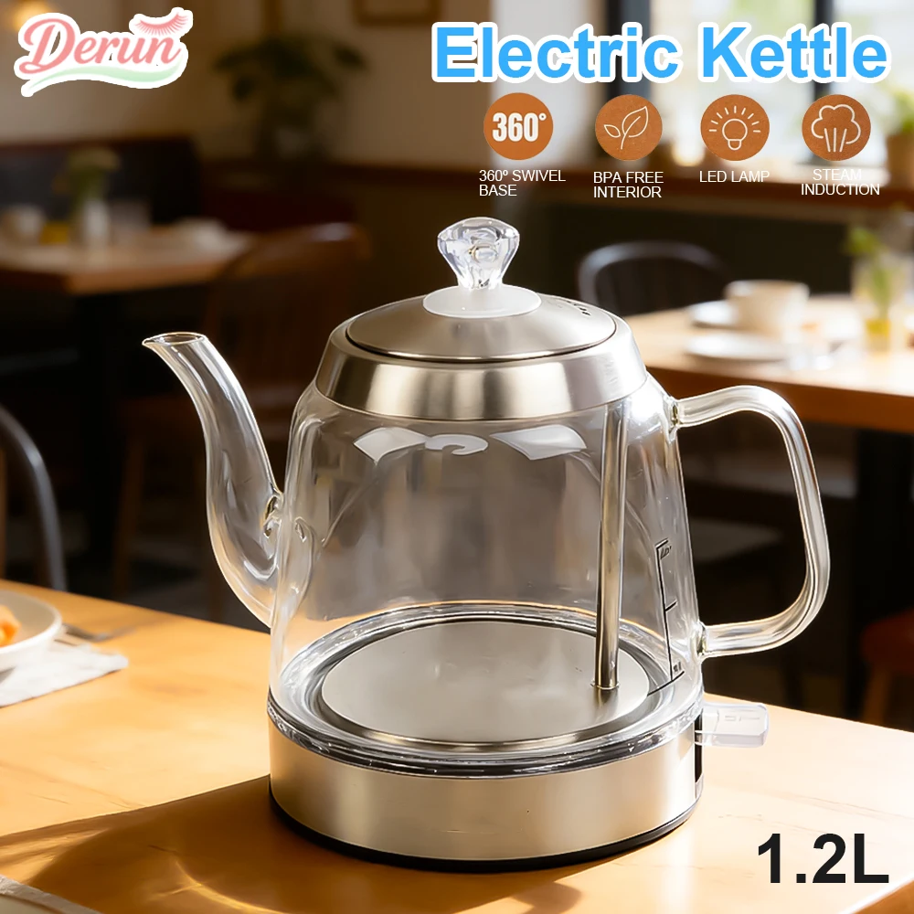 Bouilloire électrique en verre populaire de 1,2 L, design transparent, chauffe-eau en verre, arrêt automatique, chauffe rapidement, pour la cuisine