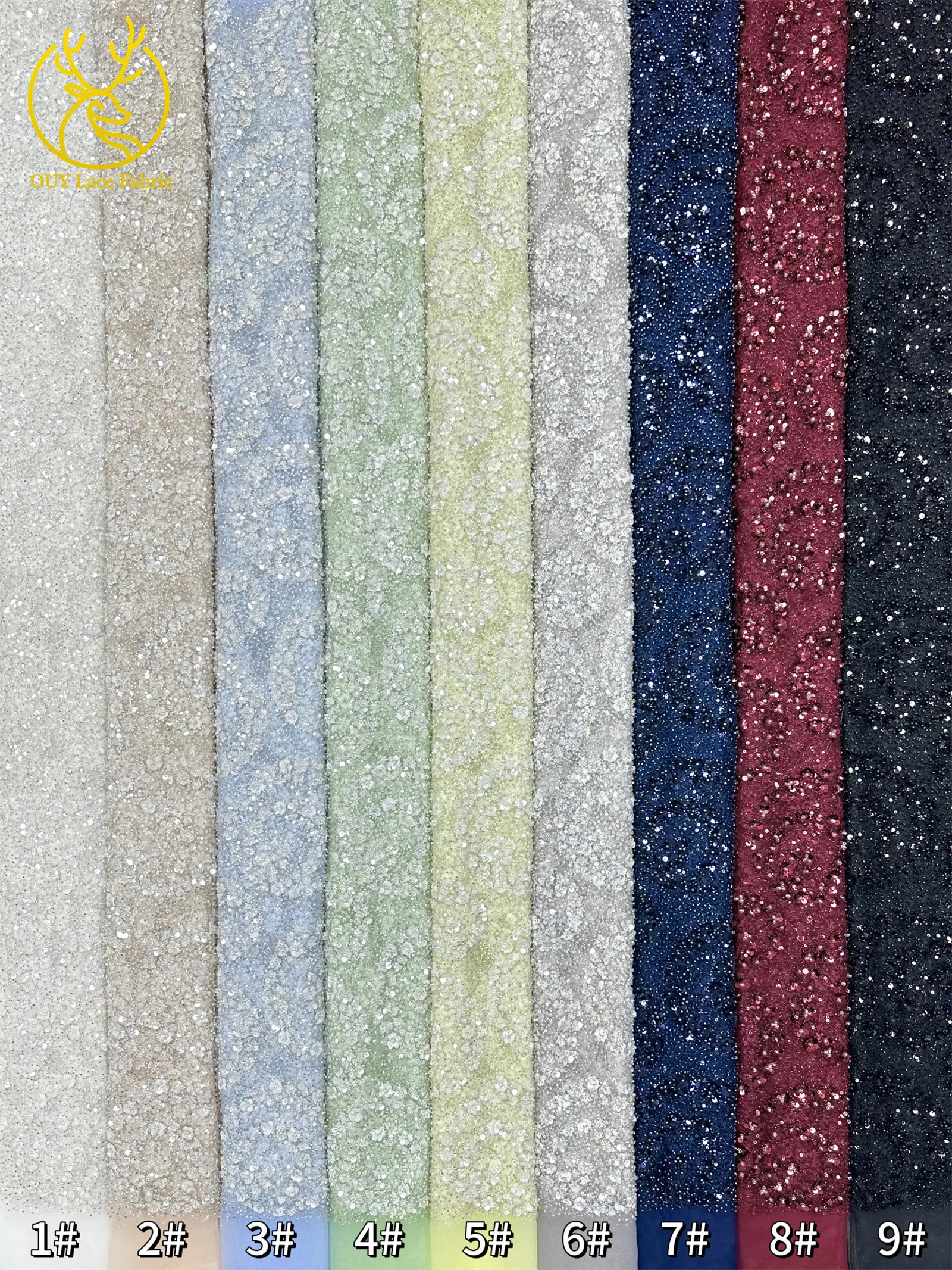 Exquisiter, eleganter nigerianischer bestickter Tüll-Spitzenstoff mit Perlen und Pailletten für Damen, zum Nähen von Ballkleidern. – Detail 21