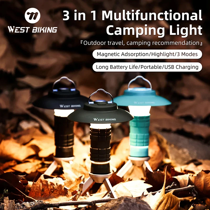 

WEST BIKING Portable Camping Light Outdoor LED USB Rechargeable Camping Lantern With Magnetic 3 Modes Light Hanging Tent Light